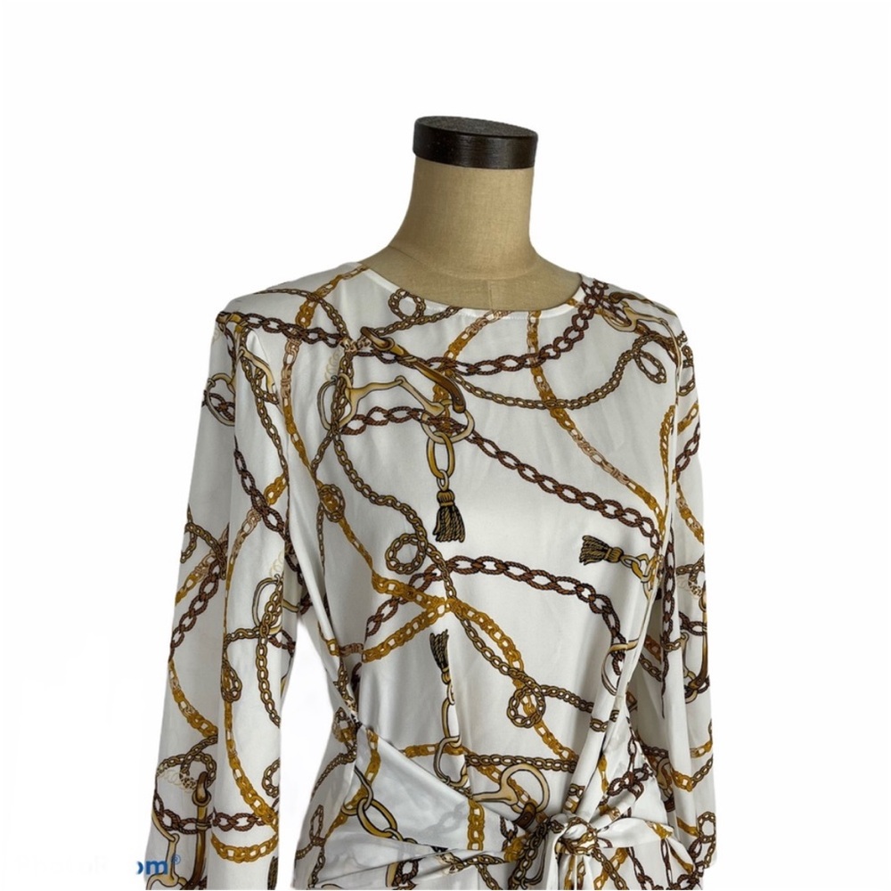 Worthington Chic Chain Print Blouse with Tie Waist - Picture 2 of 9